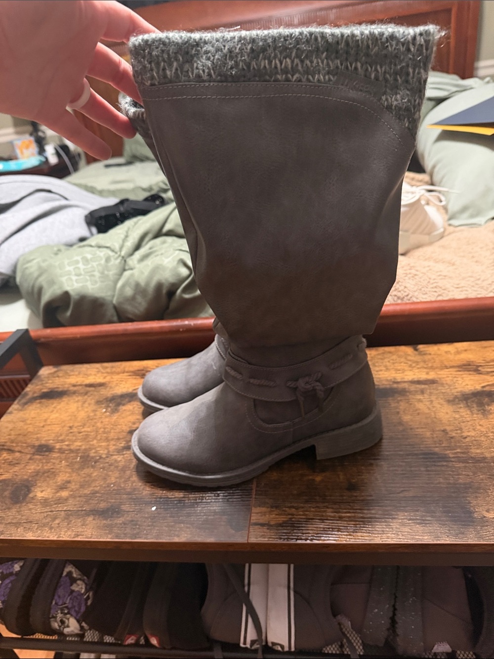 Muk Luks Gray Knit Cuff Boots